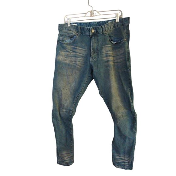 Smoke Rise Jeans Mens 36x32 Blue Distressed Slim Stretch - Picture 1 of 13